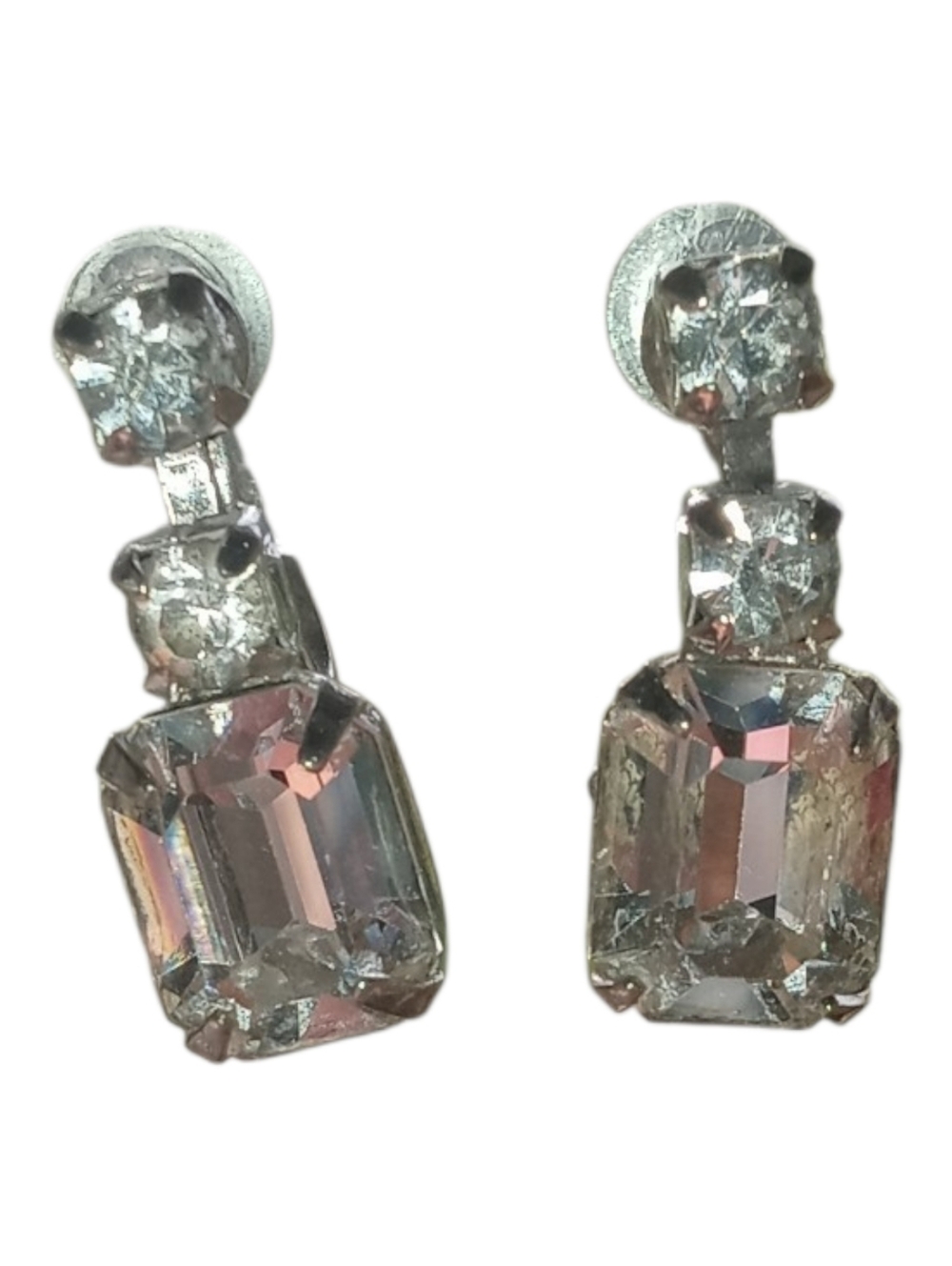 Vintage 1940s Clear Rhinestone Earrings Screw Backs